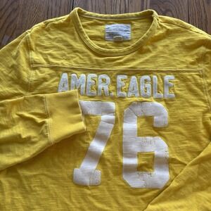American Eagle Shirt Mens L Yellow Graphic Long Sleeve Preppy Y2K 2014 *Flaws